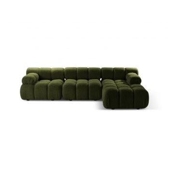 Coltar modular dreapta 4 locuri, Bellis-213, Micadoni Home, 282x155x70 cm, tesatura boucle, verde