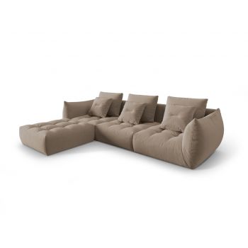 Coltar modular reversibil 2 locuri, Bloom-184, Micadoni Home, 332x216x95 cm, catifea, maro deschis