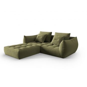 Coltar modular reversibil 3 locuri, Bloom-184, Micadoni Home, 232x216x95 cm, catifea, verde deschis