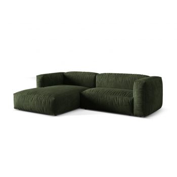 Coltar modular stanga 2 locuri, Martina-120, Micadoni Home, 283x176x75 cm, catifea, verde