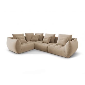 Coltar modular stanga 3 locuri, Bloom-184, Micadoni Home, 316x216x95 cm, catifea, bej sand