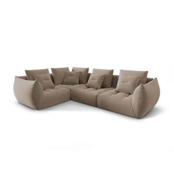 Coltar modular stanga 3 locuri, Bloom-184, Micadoni Home, 316x216x95 cm, catifea, maro deschis