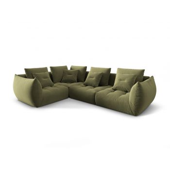 Coltar modular stanga 3 locuri, Bloom-184, Micadoni Home, 316x216x95 cm, catifea, verde deschis