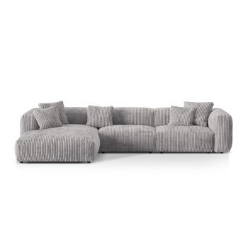 Coltar modular stanga 3 locuri, Martina-212, Micadoni Home, 332x176x75 cm, velur, gri deschis