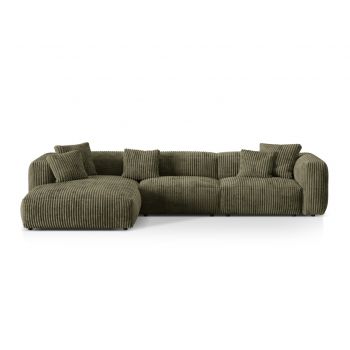 Coltar modular stanga 3 locuri, Martina-212, Micadoni Home, 332x176x75 cm, velur, verde muschi