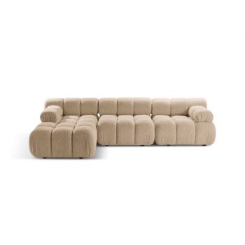 Coltar modular stanga 4 locuri, Bellis-213, Micadoni Home, 282x155x70 cm, tesatura boucle, bej sand