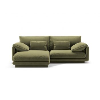 Coltar stanga 3 locuri, Torino-184, Micadoni Home, 220x170x83 cm, catifea, verde deschis