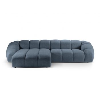 Coltar stanga 4 locuri, Diana-192, Micadoni Home, 334x182x72 cm, catifea structurata, albastru jeans