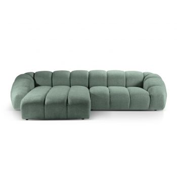 Coltar stanga 4 locuri, Diana-192, Micadoni Home, 334x182x72 cm, catifea structurata, verde menta