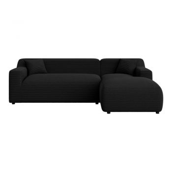 Colțar negru cu tapițerie din catifea reiată (cu colț pe partea dreaptă/cu șezlong) Martin – Ropez Colțar negru cu tapițerie din catifea reiată (cu colț pe partea dreaptă/cu șezlong) Martin – Ropez