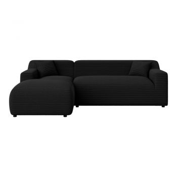 Colțar negru cu tapițerie din catifea reiată (cu colț pe partea stângă/cu șezlong) Martin – Ropez Colțar negru cu tapițerie din catifea reiată (cu colț pe partea stângă/cu șezlong) Martin – Ropez
