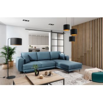 Coltar extensibil dreapta 4 locuri ELTAP, RT-100VE, Dalia, 289x190x95 cm, lemn/poliester, albastru deschis Coltar extensibil dreapta 4 locuri ELTAP, RT-100VE, Dalia, 289x190x95 cm, lemn/poliester, albastru deschis