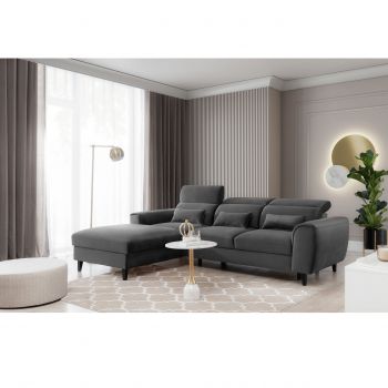 Coltar extensibil stanga 4 locuri ELTAP, Foble, 267x196x100 cm, lemn/poliester, gri inchis Coltar extensibil stanga 4 locuri ELTAP, Foble, 267x196x100 cm, lemn/poliester, gri inchis