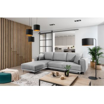 Coltar extensibil stanga 4 locuri ELTAP, LT-03NU, Dalia, 289x190x95 cm, lemn/poliester, gri deschis Coltar extensibil stanga 4 locuri ELTAP, LT-03NU, Dalia, 289x190x95 cm, lemn/poliester, gri deschis