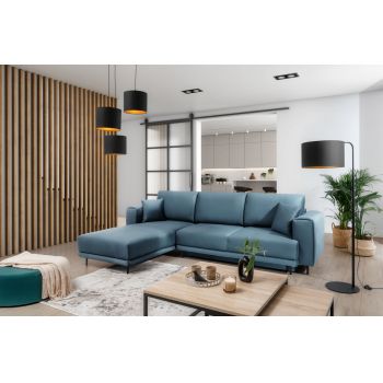 Coltar extensibil stanga 4 locuri ELTAP, LT-100VE, Dalia, 289x190x95 cm, lemn/poliester, albastru deschis Coltar extensibil stanga 4 locuri ELTAP, LT-100VE, Dalia, 289x190x95 cm, lemn/poliester, albastru deschis