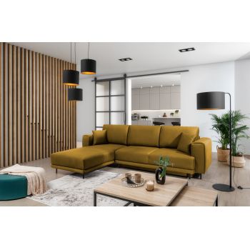 Coltar extensibil stanga 4 locuri ELTAP, LT-45NU, Dalia, 289x190x95 cm, lemn/poliester, mustar Coltar extensibil stanga 4 locuri ELTAP, LT-45NU, Dalia, 289x190x95 cm, lemn/poliester, mustar