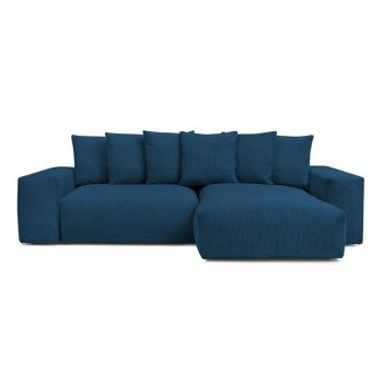 Colțar albastru extensibil/cu spațiu de depozitare cu tapițerie din catifea reiată Voltaire – Bobochic Paris Colțar albastru extensibil/cu spațiu de depozitare cu tapițerie din catifea reiată Voltaire – Bobochic Paris