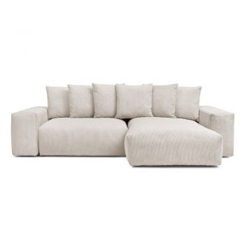Colțar crem extensibil/cu spațiu de depozitare cu tapițerie din catifea reiată Voltaire – Bobochic Paris Colțar crem extensibil/cu spațiu de depozitare cu tapițerie din catifea reiată Voltaire – Bobochic Paris