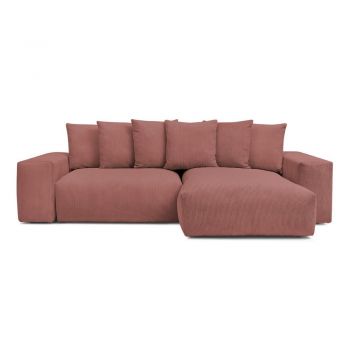 Colțar roz extensibil/cu spațiu de depozitare cu tapițerie din catifea reiată Voltaire – Bobochic Paris Colțar roz extensibil/cu spațiu de depozitare cu tapițerie din catifea reiată Voltaire – Bobochic Paris