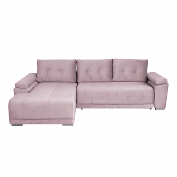 Coltar MODENA I extensibil, cu arcuri si lada depozitare, colt stanga, roz pudra, 282x205x92 cm Coltar MODENA I extensibil, cu arcuri si lada depozitare, colt stanga, roz pudra, 282x205x92 cm