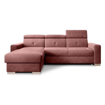 Colțar roz extensibil/cu spațiu de depozitare cu tapițerie din catifea (cu colț pe partea stângă/cu șezlong) Fresia – ELTAP Colțar roz extensibil/cu spațiu de depozitare cu tapițerie din catifea (cu colț pe partea stângă/cu șezlong) Fresia – ELTAP